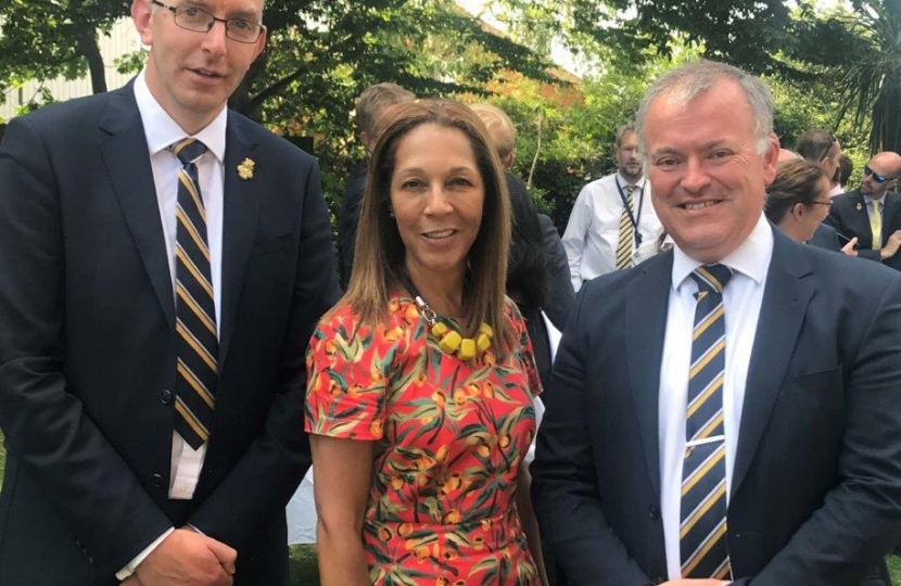 From L to R: Mark Tomkins (Headteacher), Helen Grant MP, Mark Rolfe (Chair of Governors)