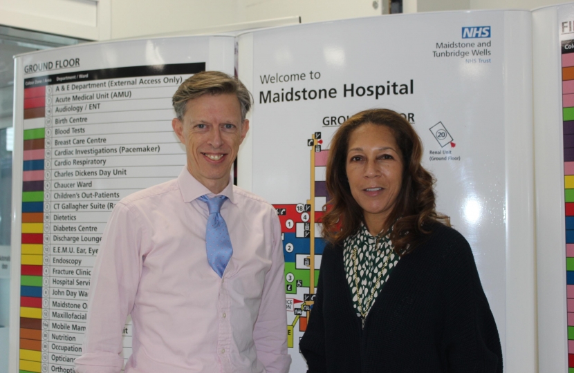 Helen with Maidstone and Tunbridge Wells NHS Trust CEO Miles Scott at Maidstone Hospital