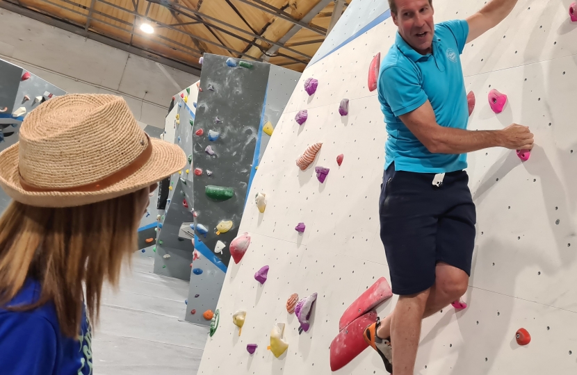 Helen Grant MP and Robert Woods on visit to The Climbing Experience, Maidstone.