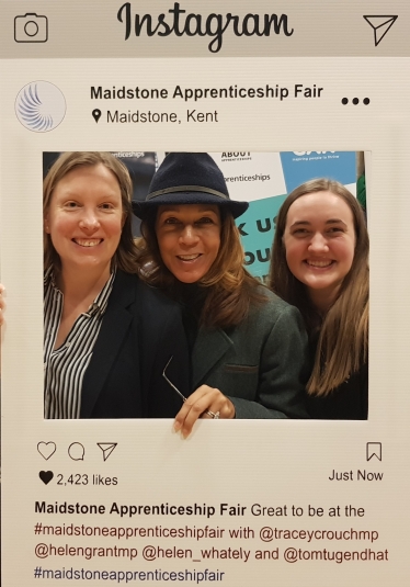 Helen with Tracey Crouch MP and Young Apprentice Ambassador