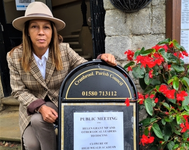 Helen outside the Vestry Hall